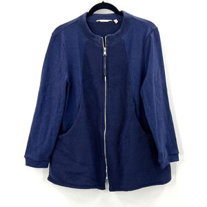 Soft Surroundings Zippered Sweater Cardigan Jacket Moc Neck Navy Blue PXL